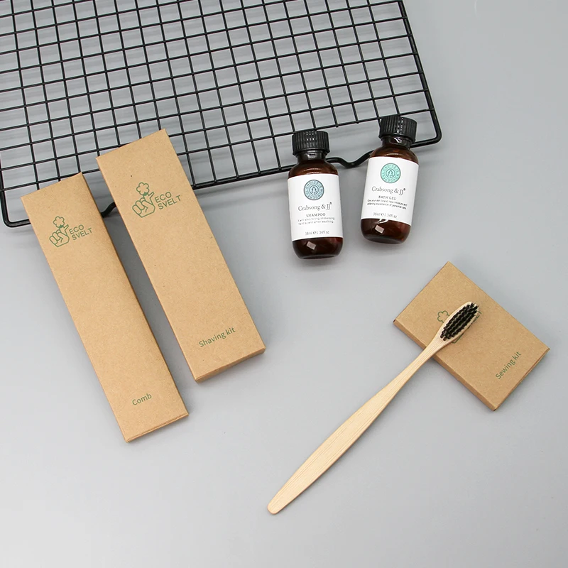 Luxury Disposable Toothbrush Shower Gel Shampoo Spa Hotel Guestroom Bath Toiletries Set Eco Friendly Amenities Tourel Iso