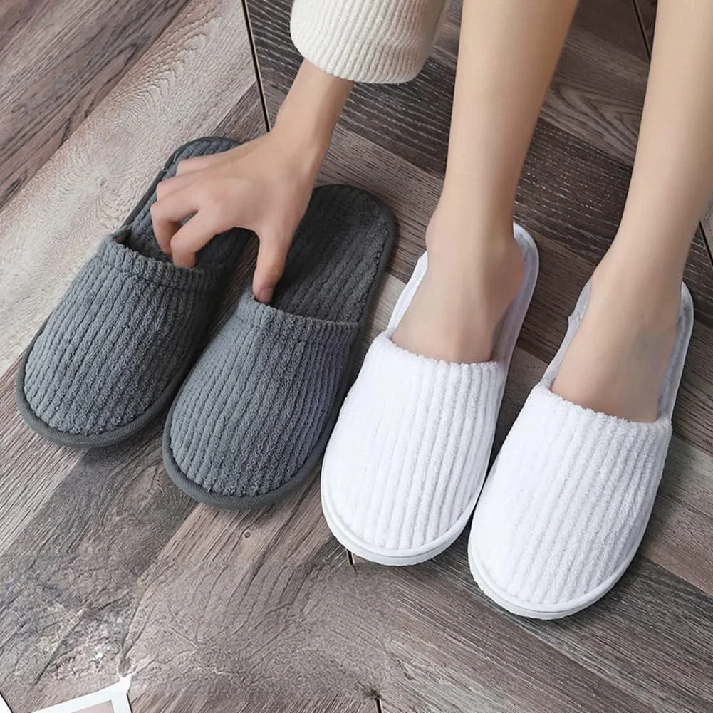 Oem Odm Eco Friendly Global Recycled Coral Fleece Disposable Customized Color & Logo Home Hotel Traveling Spa Airline Slippers
