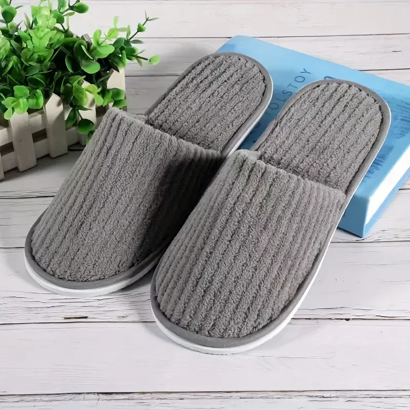 Oem Odm Eco Friendly Global Recycled Coral Fleece Disposable Customized Color & Logo Home Hotel Traveling Spa Airline Slippers