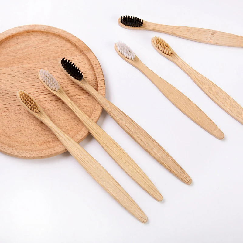 Brosse &agrave; dents en bambou 100 % naturelle avec brins en nylon souple, &eacute;cologique, jetable, pour usage domestique