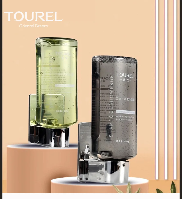 Ensemble deux-en-un mural en plastique de 400 ml de type M pour articles de bain d'hôtel personnalisés, shampooing et gel douche