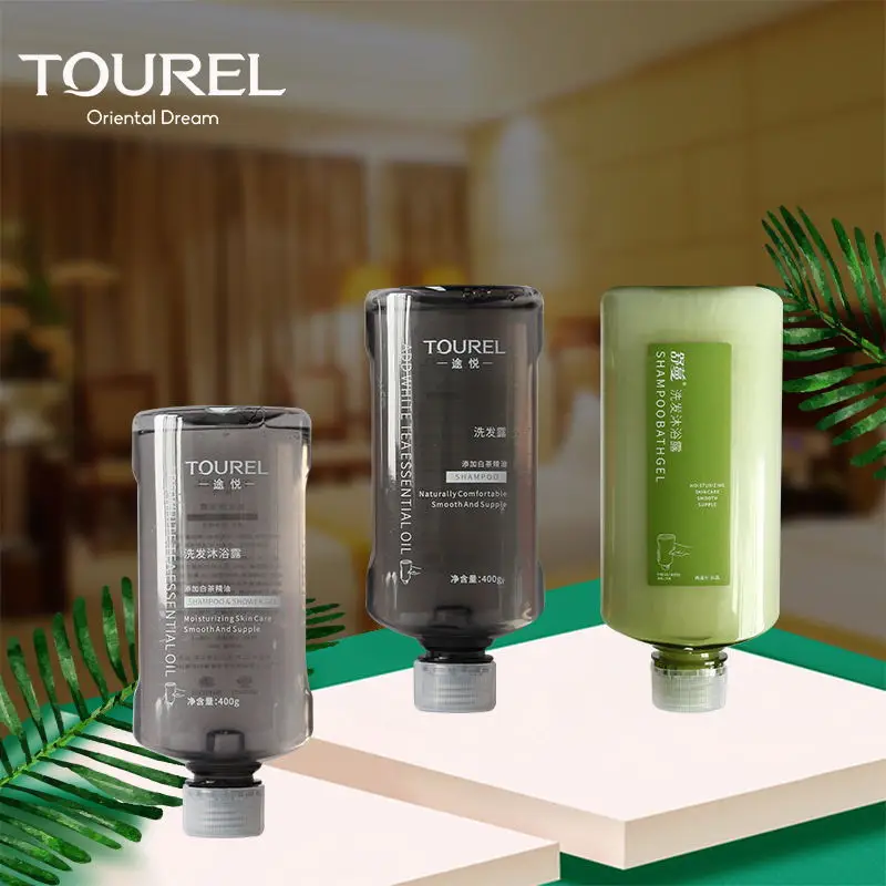 Ensemble deux-en-un mural en plastique de 400 ml de type M pour articles de bain d'hôtel personnalisés, shampooing et gel douche