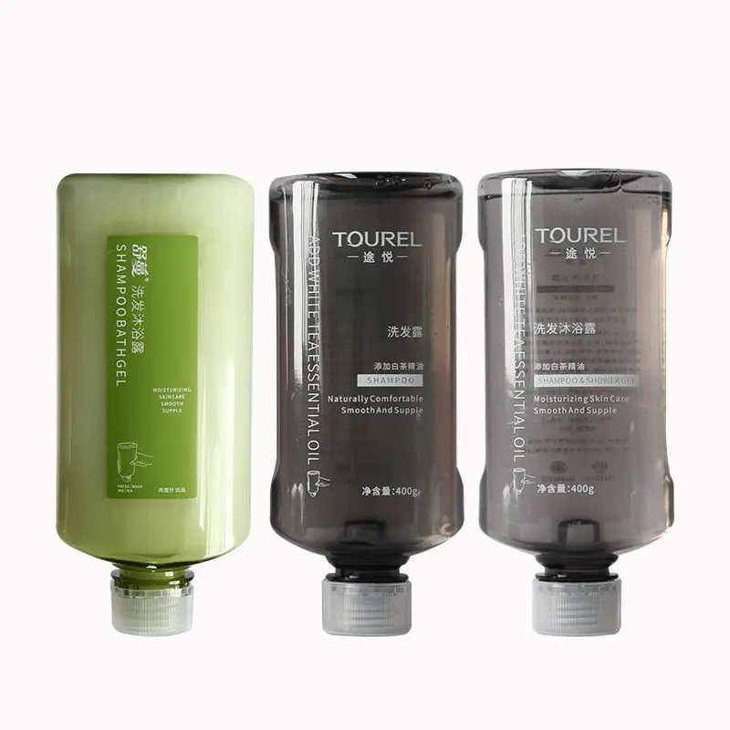 Ensemble deux-en-un mural en plastique de 400 ml de type M pour articles de bain d'hôtel personnalisés, shampooing et gel douche