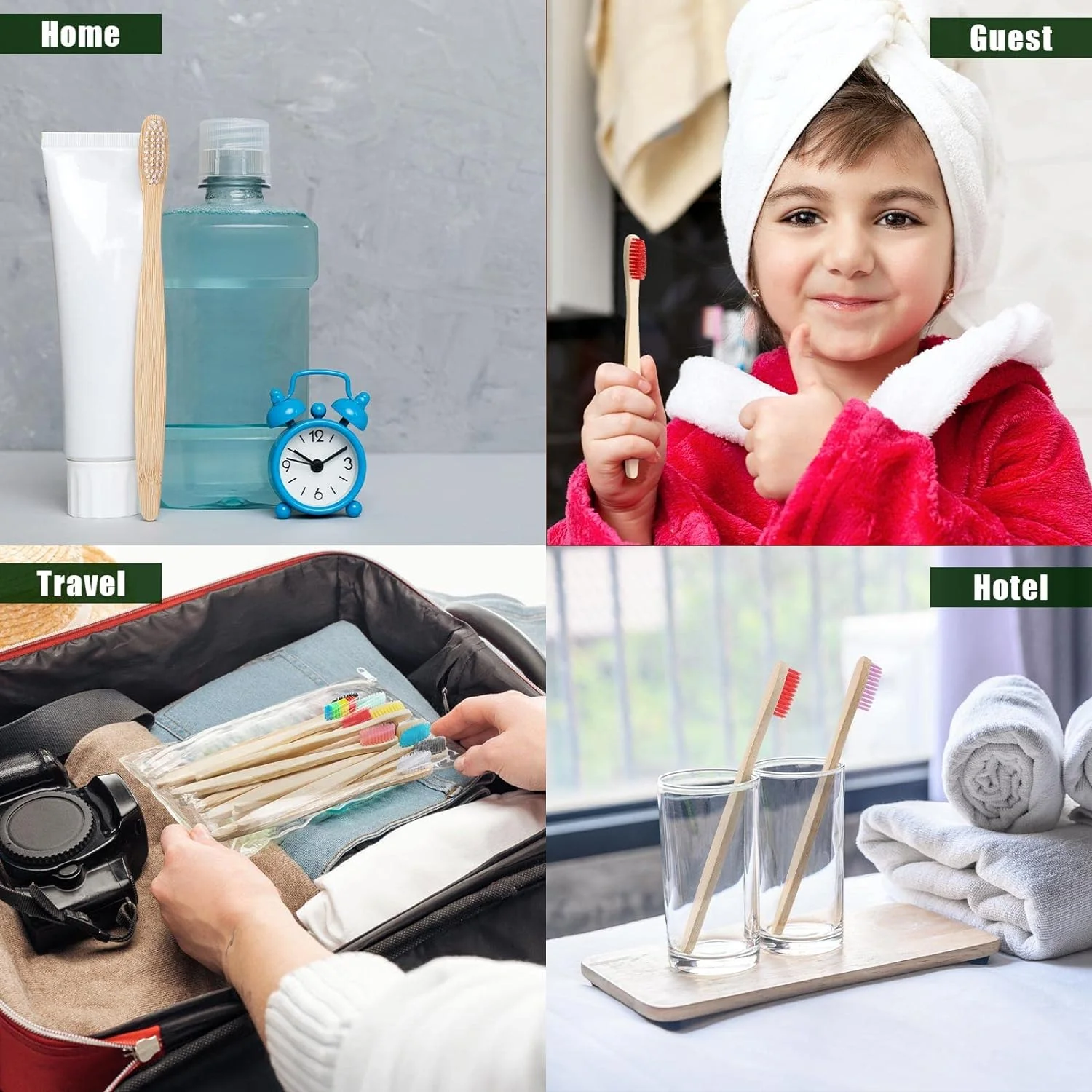Eco-friendly Bamboo Reusable Toothbrush For Adults Portable Wooden Soft Tooth Brush Nylon Charcoal For Home Travel Hotel