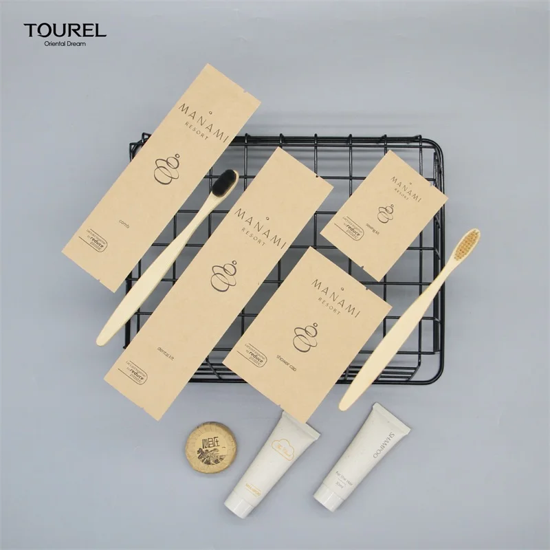 Biodegradable Packing Bag Wheat Straw Tube Bamboo Basic Cleaning Hotel Amenity Set Eco Friendly Guest Bathroom Hotel Toiletries