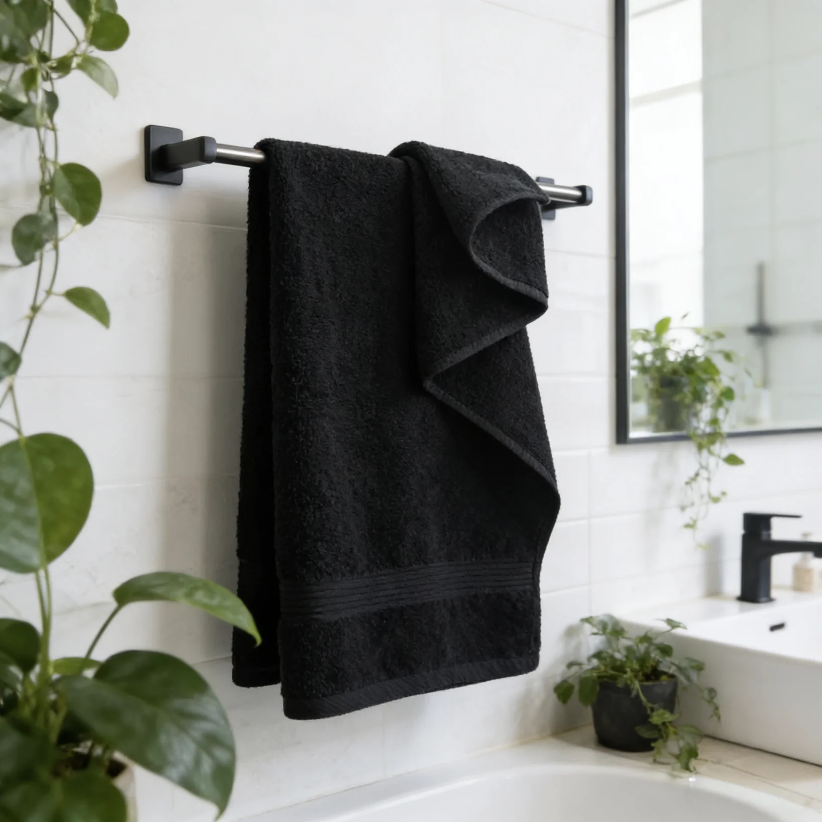 Soft Black Cotton Towel Fast Drying Lightweight Towel For Sports Workout And Outdoor Use