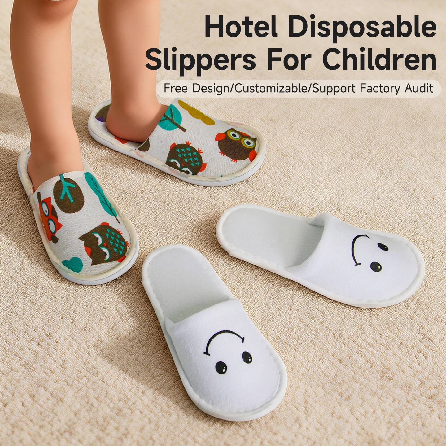 Factory Wholesale Kid Hotel Slippers Nap Cloth Anti-slip Eva Sole Cheap Disposable Spa Slippers