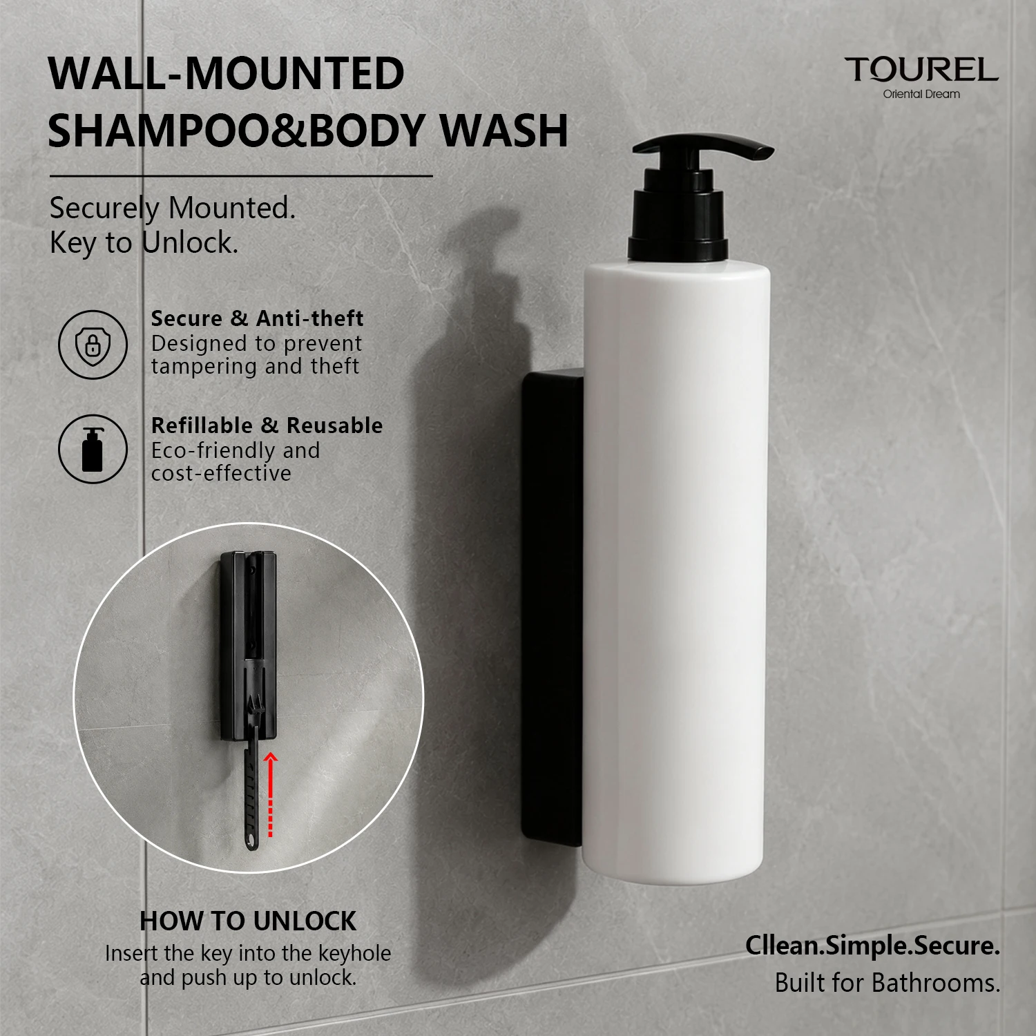 Dispensador de champú y gel de ducha de 360 ml para baño de hotel, montado en pared, con logotipo personalizado al por mayor, juego de 3 botellas