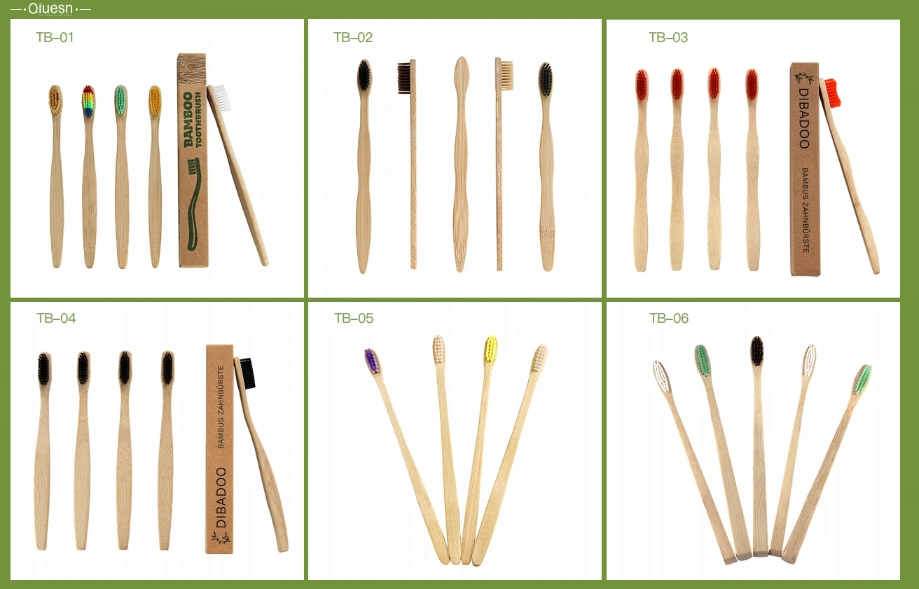 Natural Eco Friendly Biodegradable Standing Custom Laser Engraved Logo 4 Pack Horse Hair Boar Bristle Bamboo Toothbrush