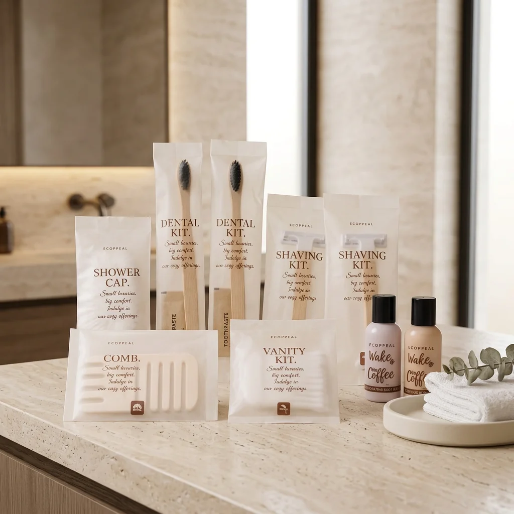 Eco Hotel Amenity Set Waterproof Wax Paper Packaging Disposable Bathroom Toiletries Kit For Guest Room Hotels