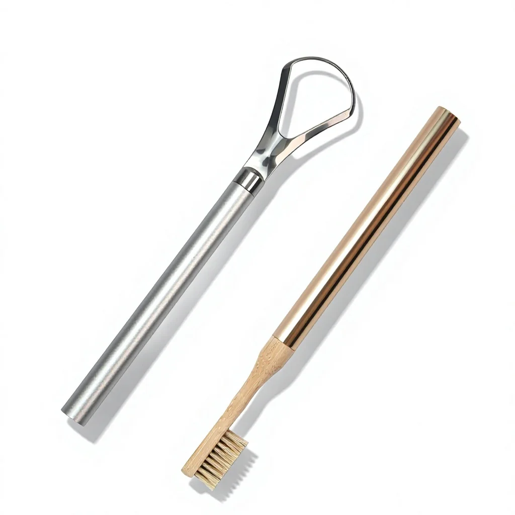 Kit de brossage &agrave; dents en bambou d&eacute;tachable avec gratte-langue en acier inoxydable Hygi&egrave;ne buccale &eacute;cologique Nettoyage quotidien de la bouche