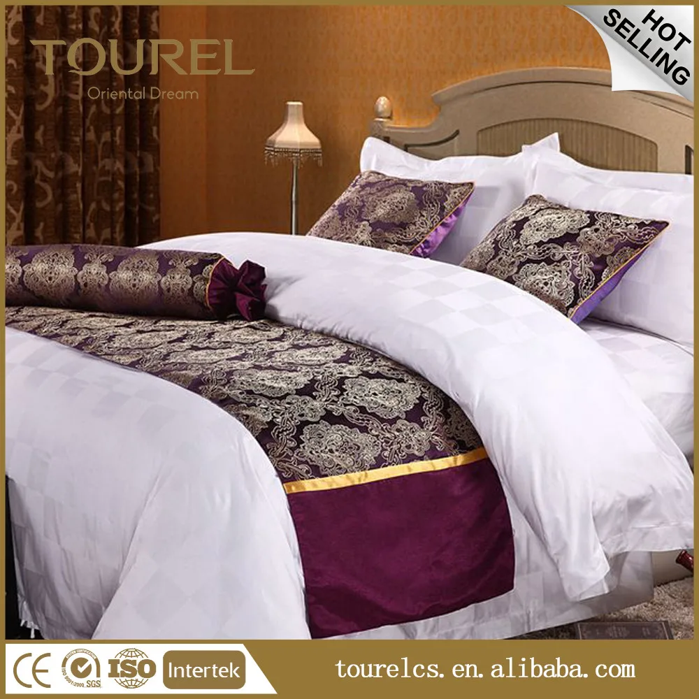 مصنع صيني 250tc قطن 100% شريط ساتان 3سم طقم ملاءات سرير/شريط ساتان مفرش سرير فندقي