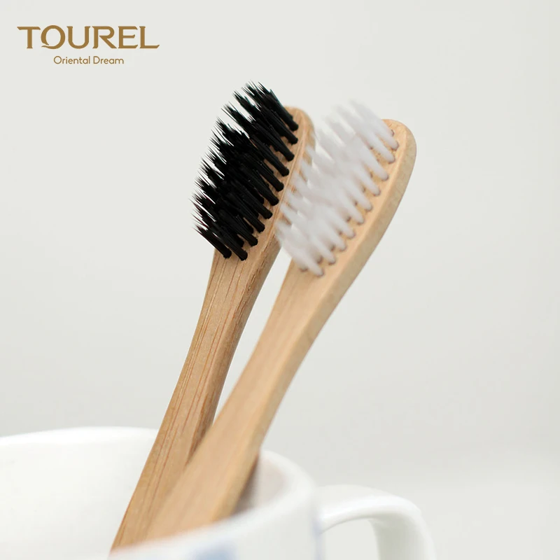 Biodegradable Bamboo Toothbrush With Medium Soft Bristle Custom Private Laser Logo Disposable Feature For Hotels