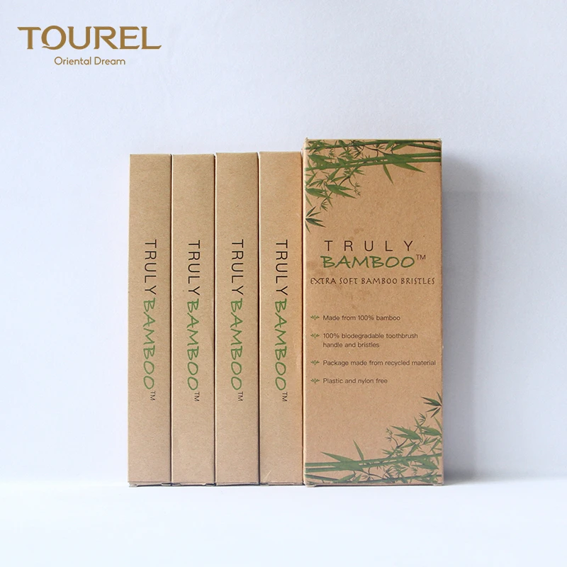 Biodegradable Bamboo Toothbrush With Medium Soft Bristle Custom Private Laser Logo Disposable Feature For Hotels