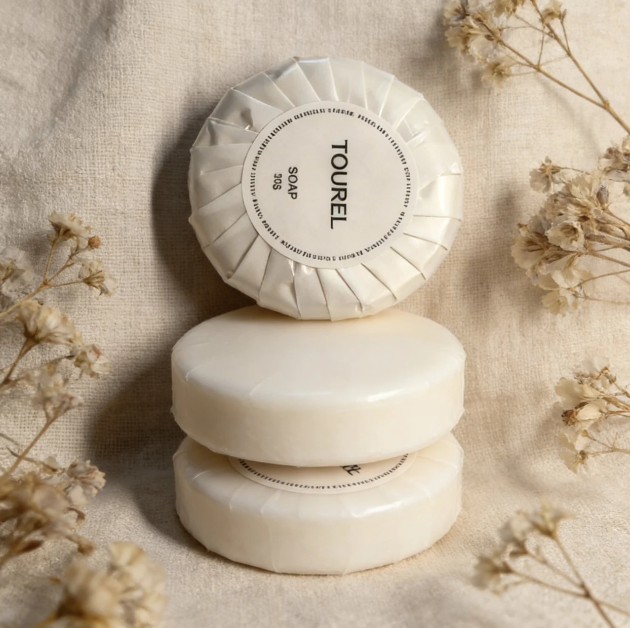 Luxury Mini 15g 20g Round Shape Eco-friendly Disposable Plastic Shampoo Bathing Soap Custom Packing Hotel Soaps
