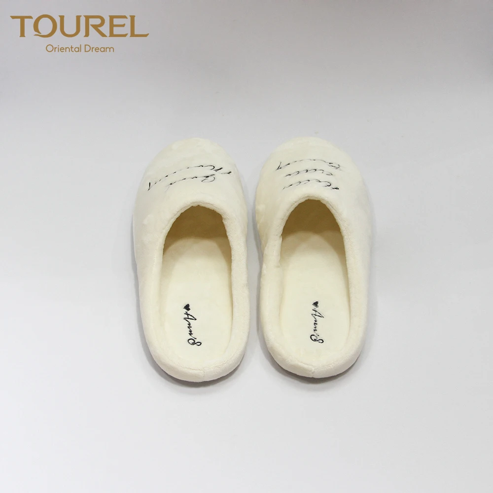 Chausson de bain luxueux pour dame d'hôtel Marriot brodé, semelle en cuir PU, équipement de spa, serviette EVA artificielle, articles de confort