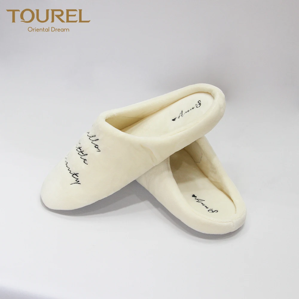 Chausson de bain luxueux pour dame d'hôtel Marriot brodé, semelle en cuir PU, équipement de spa, serviette EVA artificielle, articles de confort