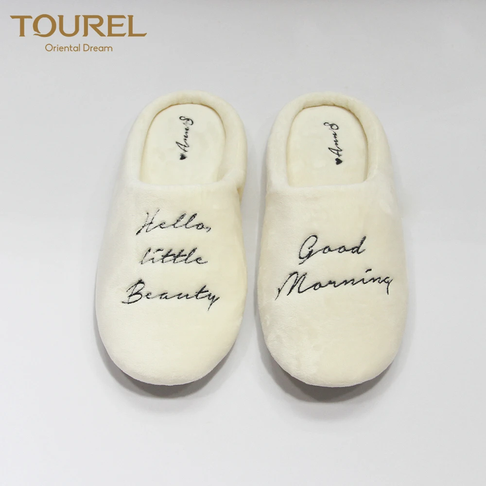 Chausson de bain luxueux pour dame d'hôtel Marriot brodé, semelle en cuir PU, équipement de spa, serviette EVA artificielle, articles de confort