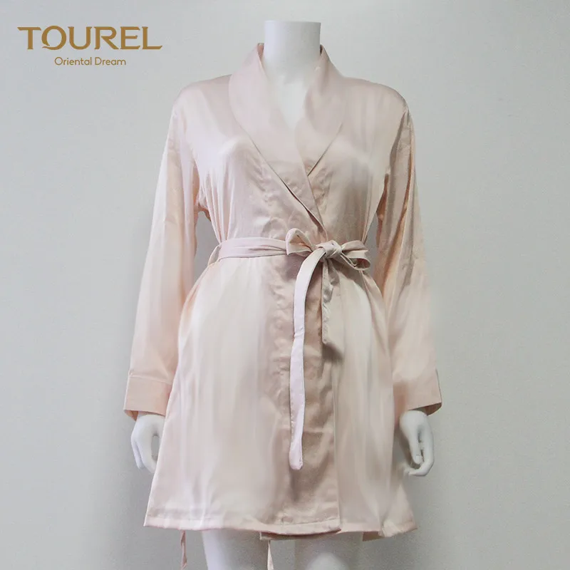 Luxury Wholesale Custom Black And Pink Sexy Bride Satin Hotel 100% Silk Bathrobe Woman