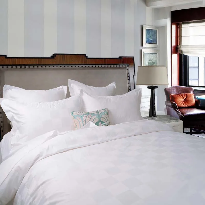 Juego de Ropa de Cama de Lino con Rayas de Algodón Satín Chino de Lujo de Alta Venta, Tamaño Queen, Rayas de 1 Cm, Liso, Colección Star Hotel, Venta al por Mayor Barata